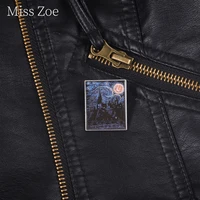 custom art oil painting enamel pins magic castle night sky lapel badges brooches backpack clothes decorative vintage pin jewelry