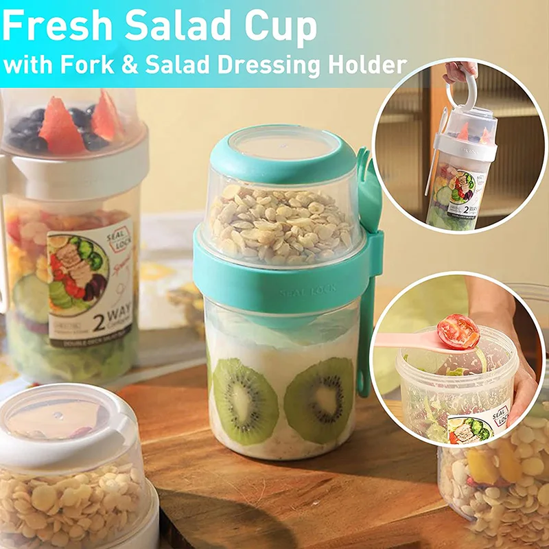 

Kitchen Fresh-keeping Food Container Salad Yogurt Box Container For Cereals Double-layered Portable Travel Storage Jars