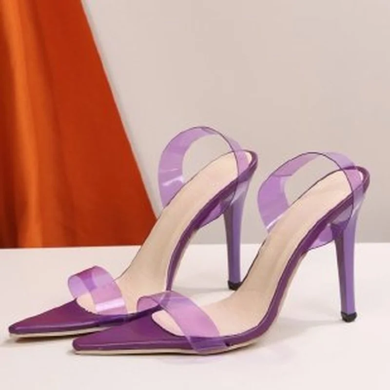

Solid Color Fashion Large Size Women Shoes Nice Summer Pop Stiletto Set Feet Sexy and Comfortable Open-toed Women's Pu Sandals