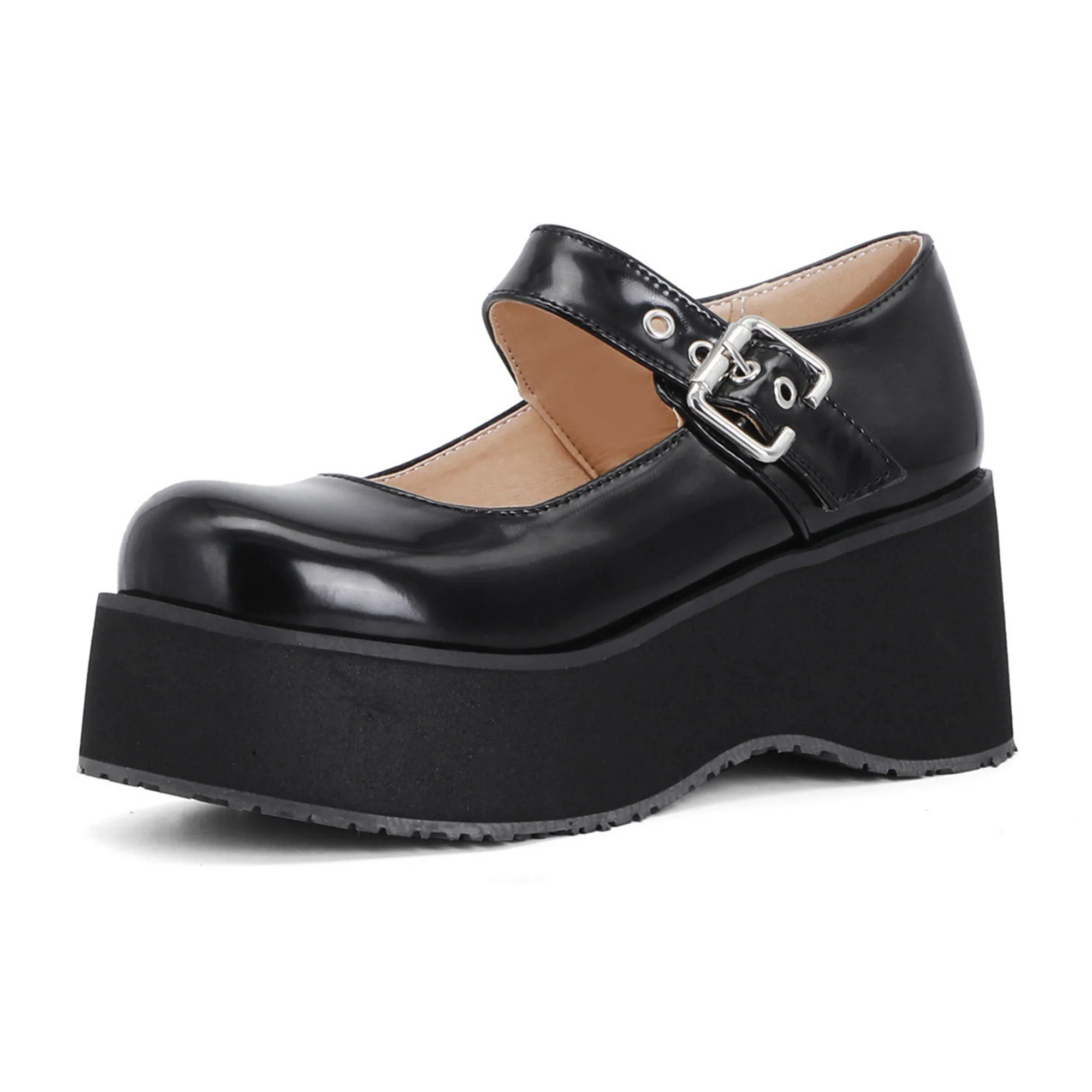 

Женские туфли Лолита Мэри Джейн на высоком каблуке и танкетке, туфли-лодочки из искусственной кожи в японском стиле для девушек, яркие женские туфли 44 45