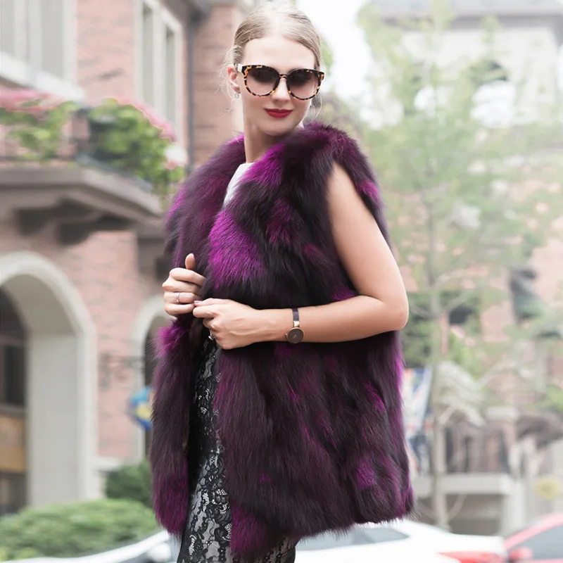 Зимний новый жилет с лисьим мехом женский приталенный модный топ на бретелях