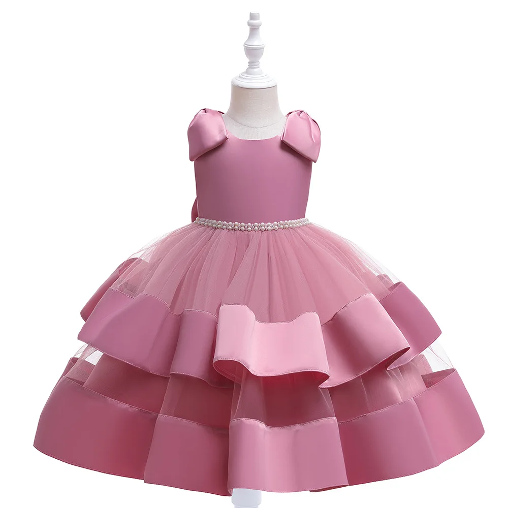 

kids dress wedding Solid Birthday Dresses For Baby of 2-10 Year Old Round Neck Girls Tutu Dress Beaded Girl Wedding Party Wear