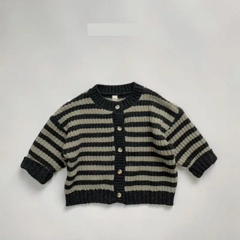 

2022 Spring New Baby Vintage Striped Cardigan All Match Children Knit Jacket Sweater Coat Boys Girls Casual Knitted Cardigan