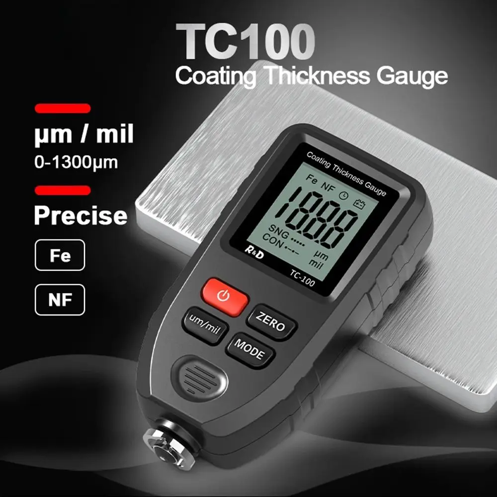 TC100 Coating Thickness Gauge 0.1micron/0-1300 Car Paint Film Thickness Tester Measuring FE/NFE Manual Paint Tool