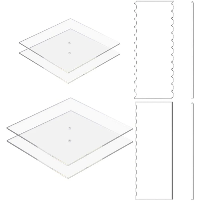 

Acrylic Square Cake Discs Set - Buttercream Cake Decorating Tools With 4 Square Discs, Icing Scraper And 2 Center Dowel