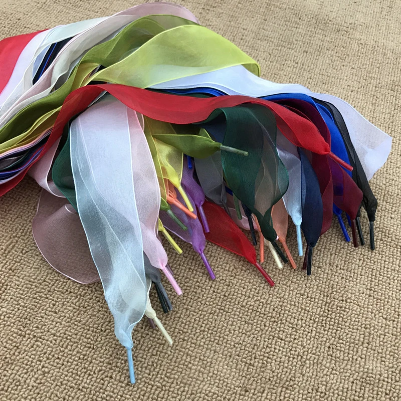 1 Pair Chiffon Yarn Shoelace Flat Shoe Laces Lazy Shoe Lace Sneakers Flat Shoelaces No Tie Shoelace Strings Elastic Shoelaces