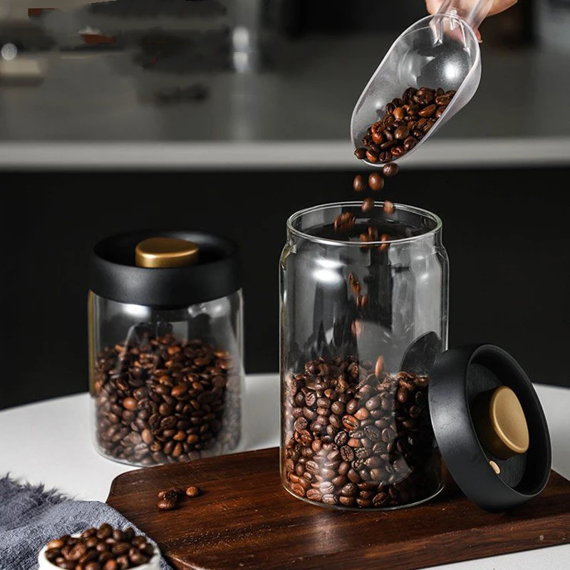 

Household Tank Glass Push-type Beans Tank Extraction Storage New Air Tank Sealed Moisture-proof Storage Tea Coffee Vacuum Food