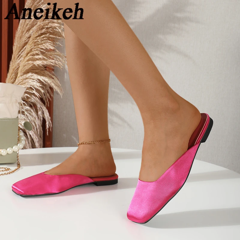 

Aneikeh 2024 элегантные шелковые туфли на плоской подошве с квадратным носком, женские туфли на весну/осень, ретро, Нескользящие туфли для танцев, повседневная женская обувь