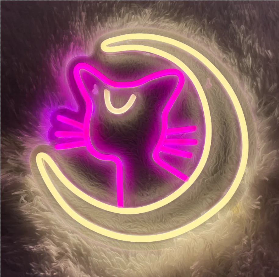

Sailor Moon Luna Cat Neon Sign Custom Anime Dimmer Led Neon Sign Kawaii Cute Decor Wall Hanging For Bedroom Children's Gift