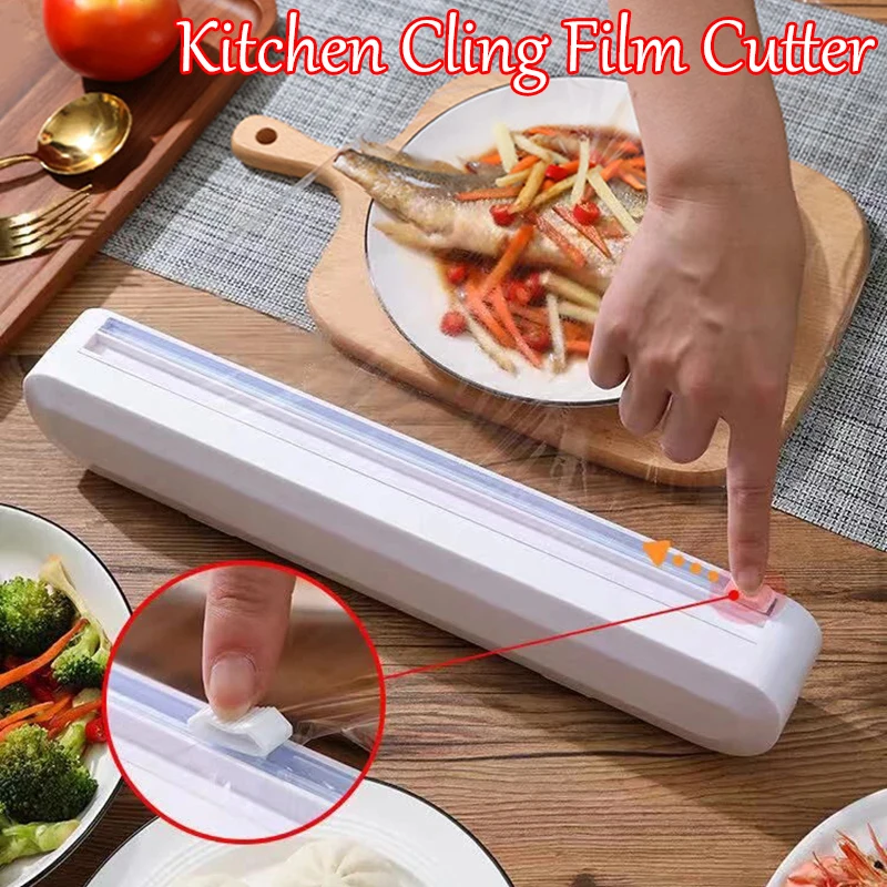 

Household Cling Film Cutter Kitchen Food Wrap Dispenser Cutter Plastic Wrap Dispenser Cling Film Storage Holder Kitchen Tool