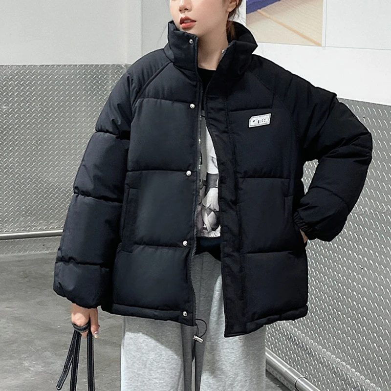 2022 Women's Winter Jacket Streetwear Polyester Zipper Solid Color Padded Coat Warm Femme Parka Black Women Clothing