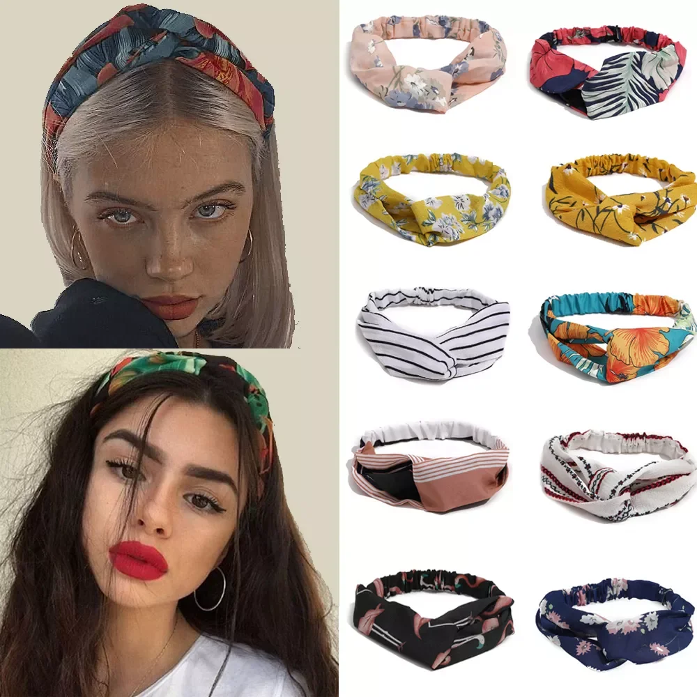 

Women Girls Bohemian Hair Bands Fashion Print Headbands Vintage Cross Turban Bandage Bandanas HairBands Hair Accessories