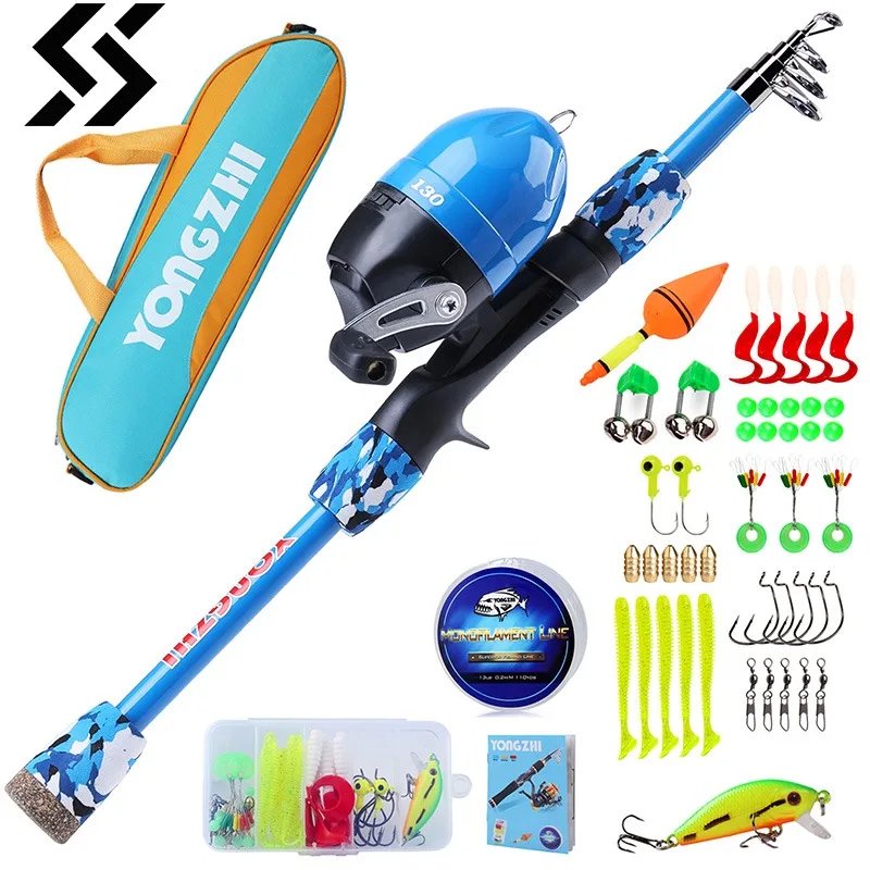 

Sougayilang Kids Fishing Pole Set Full Kits with Telescopic Fishing Rod and Casting Reel Baits Hooks Saltwater Travel Pole Set