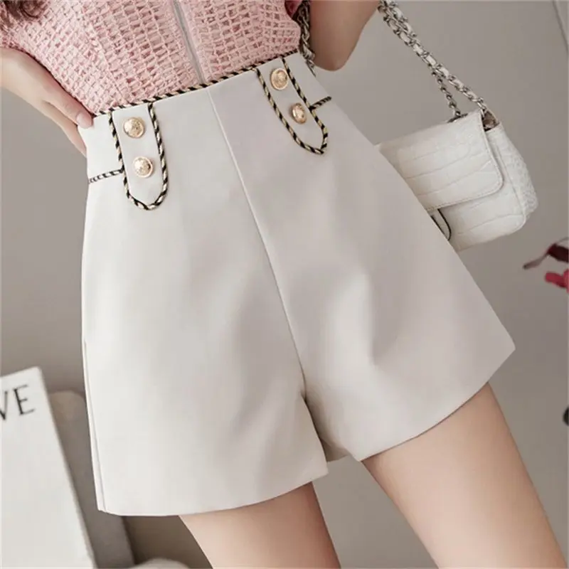Korean Aesthetic Ladies Casual Suit with Shorts Large Size Chiffon Loose and Thin Suit Shorts Straight High Waist Black Overalls