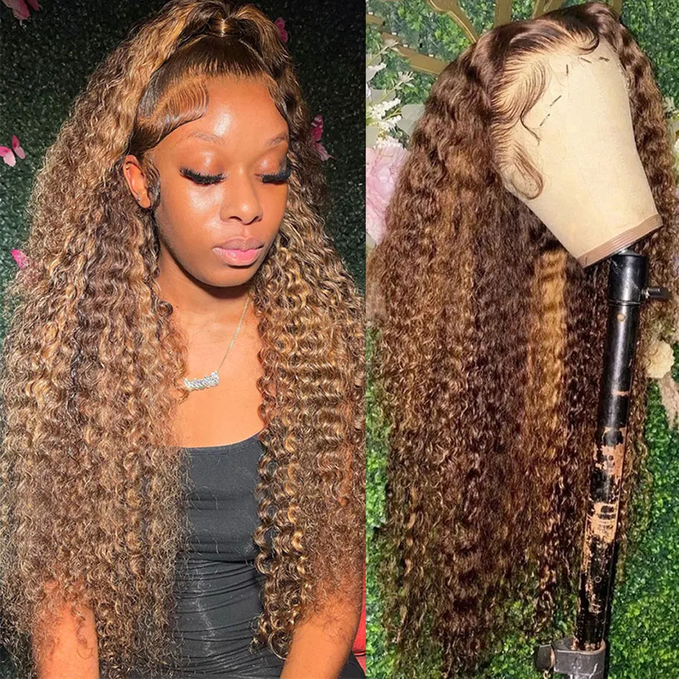 Transparent Highlight Water Wave Human Hair Wigs For Women 13X4 Lace Front Wig Ombre Brazilian Glueless Deep Wave Frontal Wig