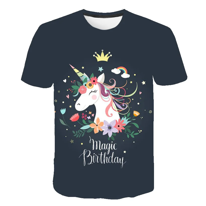 Футболка для девочек с 3D принтом единорога милая розовая футболка единорогом