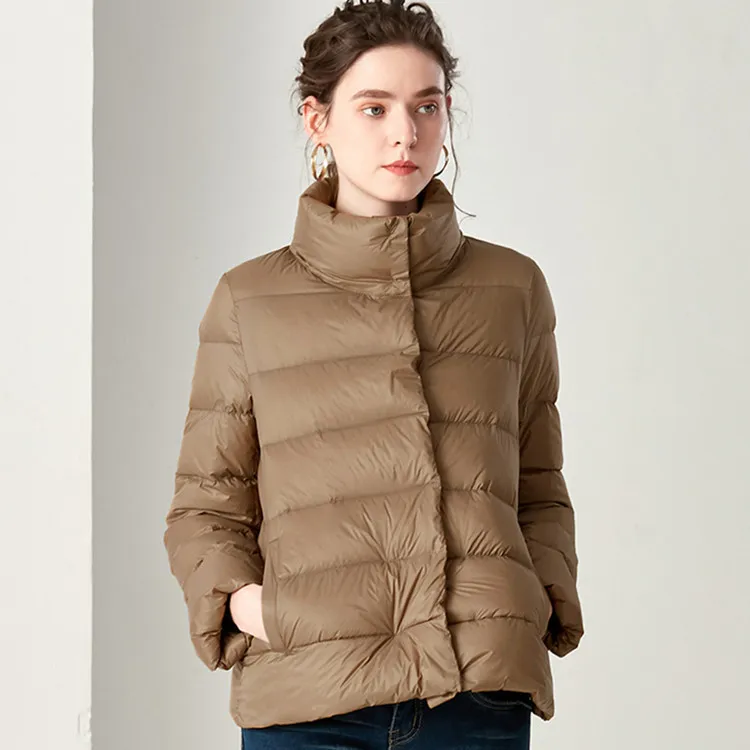 Down Women's Winter Jacket Short Chic Casual Down Jacket Women Light Stand Collar Pockets Puffer Korean Casaco Feminino Inverno