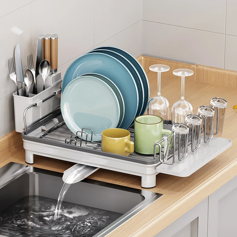 

Kitchen Dish Drying Rack Multi-function Kitchen Utensils Drainer Rack with Drain Board Cutlery Storage Shelf Kitchen Organizer