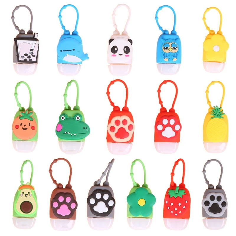 

20Pcs Oval Shape Empty Bottle with Cartoon Silicone Holder Refillable Containers D0UE