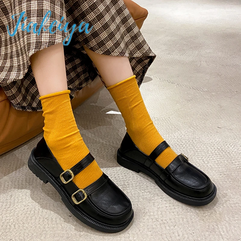 

2022 Women's New Heeled Shoes Soft and Comfortable Square Round Toe Shoes Black Buckle Ladies Mary Jane Shoes