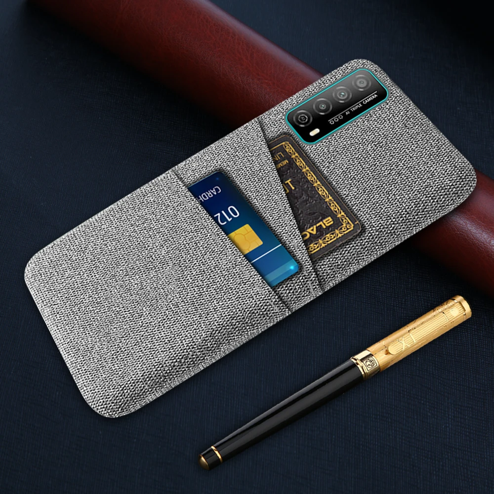 

Card Case For Huawei P smart 2021 Y7a Coque Dual Card Fabric Cloth Luxury Business Cover For Huawei Y7a P smart 2021 Funda Coque