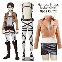 hot anime attack on titan cosplay shingeki no kyojin jacket recon corps leather skirt hookshot belts suspenders ackerman costume