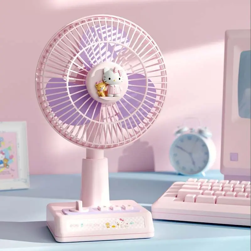 

Sanrio Desktop Fan Kulomi Hello Kitty Cinnamoroll Shaking Head Rechargeable High Wind Office Desktop Student Dormitory Fan Toys