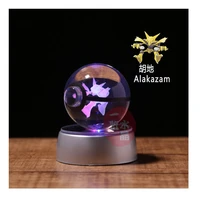 anime pokemon alakazam 3d crystal ball pokeball anime figures engraving crystal model with led light base kids toy anime gift