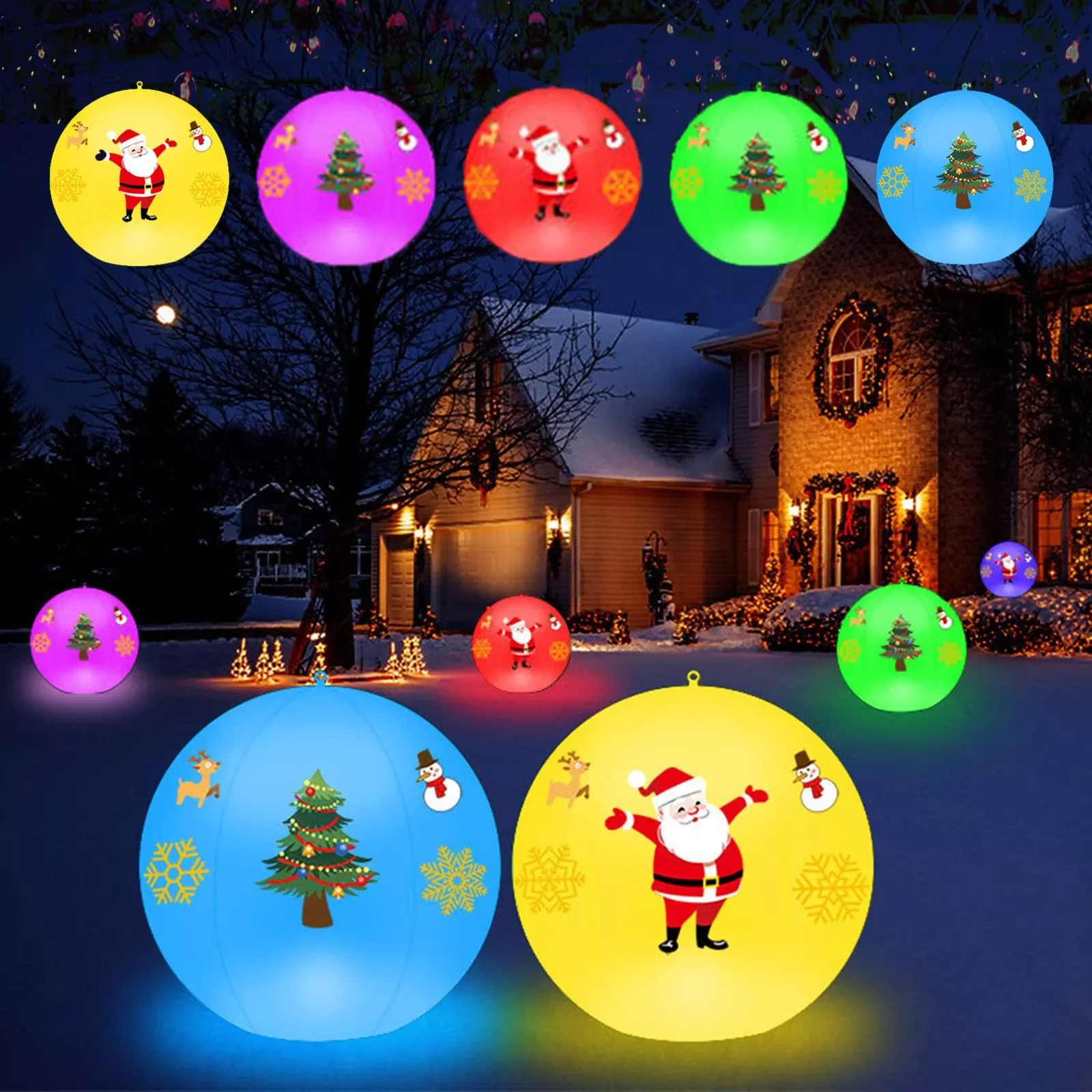 

NEW2023 DIY Stickers Christmas Decorations Inflatable LED Glow Balls Christmas Party Lights Solar Lights RGB Colorful in The Dar