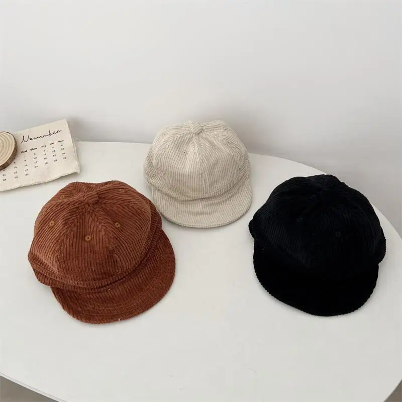 Детская бейсбольная кепка Осенняя однотонная Регулируемая Вельветовая шапка с