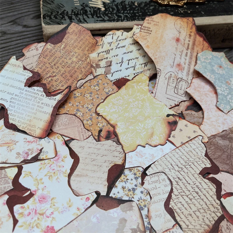 

Retro Imitation Fire Edge Broken Flower Note Stickers DIY Scrapbook Supplies Bottom Collage Junk Journal Diary Album Deco Sticke
