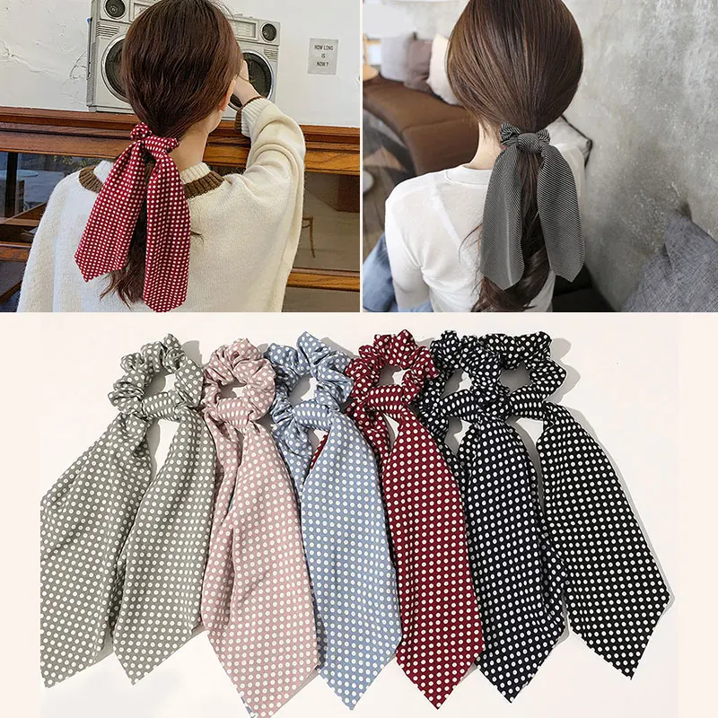 

Polka Dot Striped Large Intestine Ring Streamer Colorful Sweet Small Fresh Hair Ring Classic All-match Hair Circle Wholesale