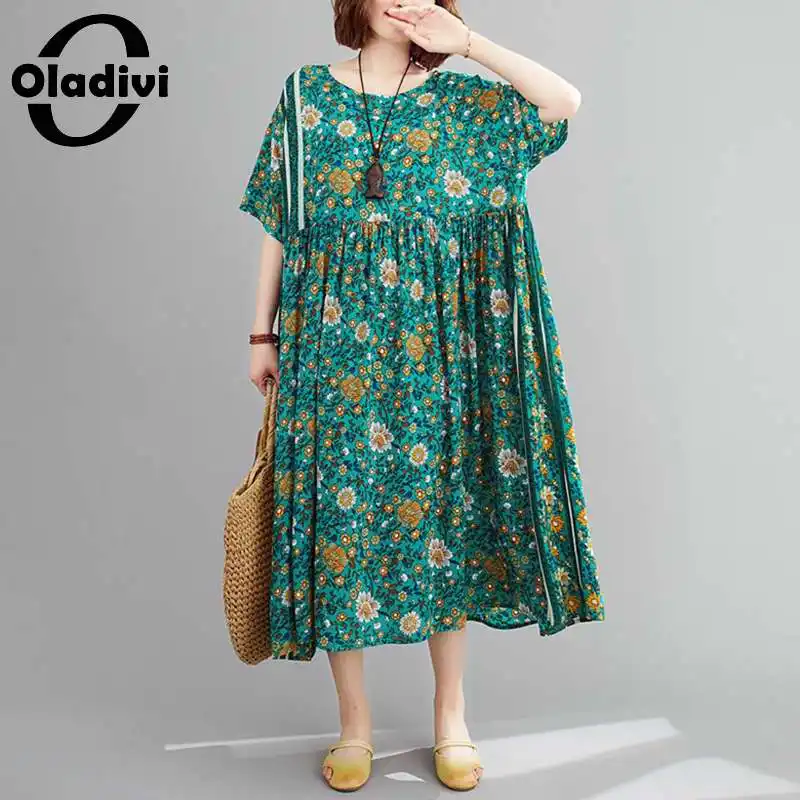 

Oladivi Oversized Clothing Bohemian Maxi Dresses Women Robe Femme Fashion Floral Print Summer Holiday Boho Long Dress Beach Wear