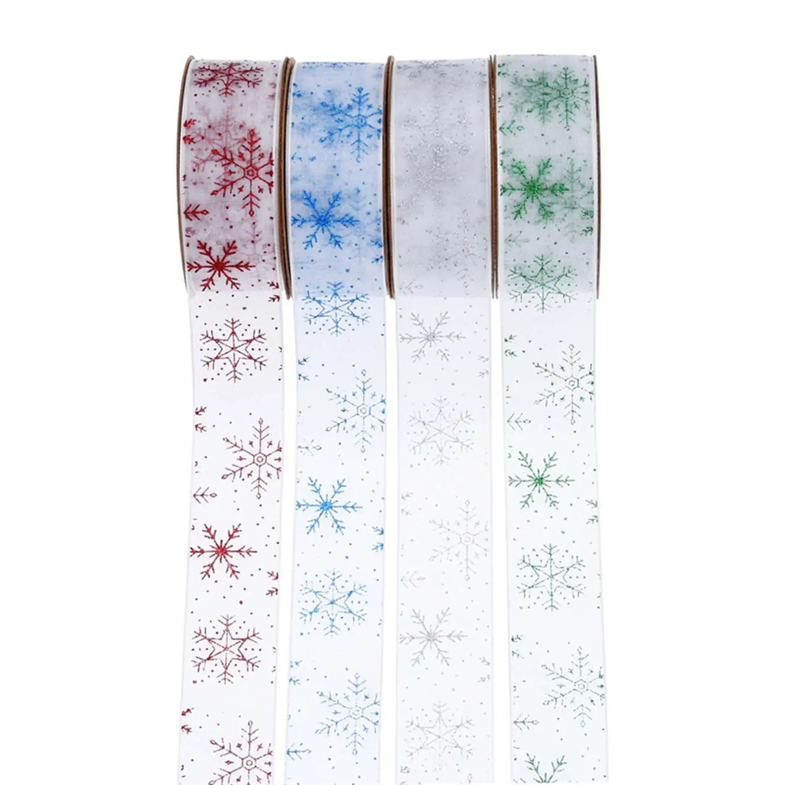 

Лента из снежинок 1 дюйм, блестящая прозрачная лента 4 цветов для рукоделия, подарочной упаковки, украшения для рождественской елки с катушк...