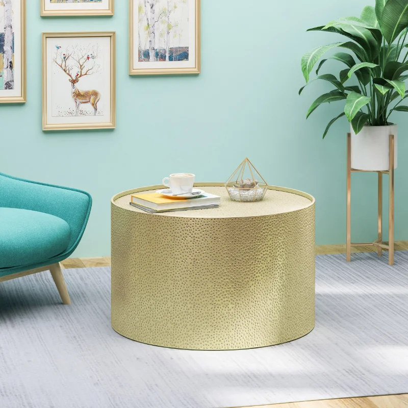 

Desert Fields Corey Modern Hammered Iron Round Coffee Table, Gold furniture living room side table