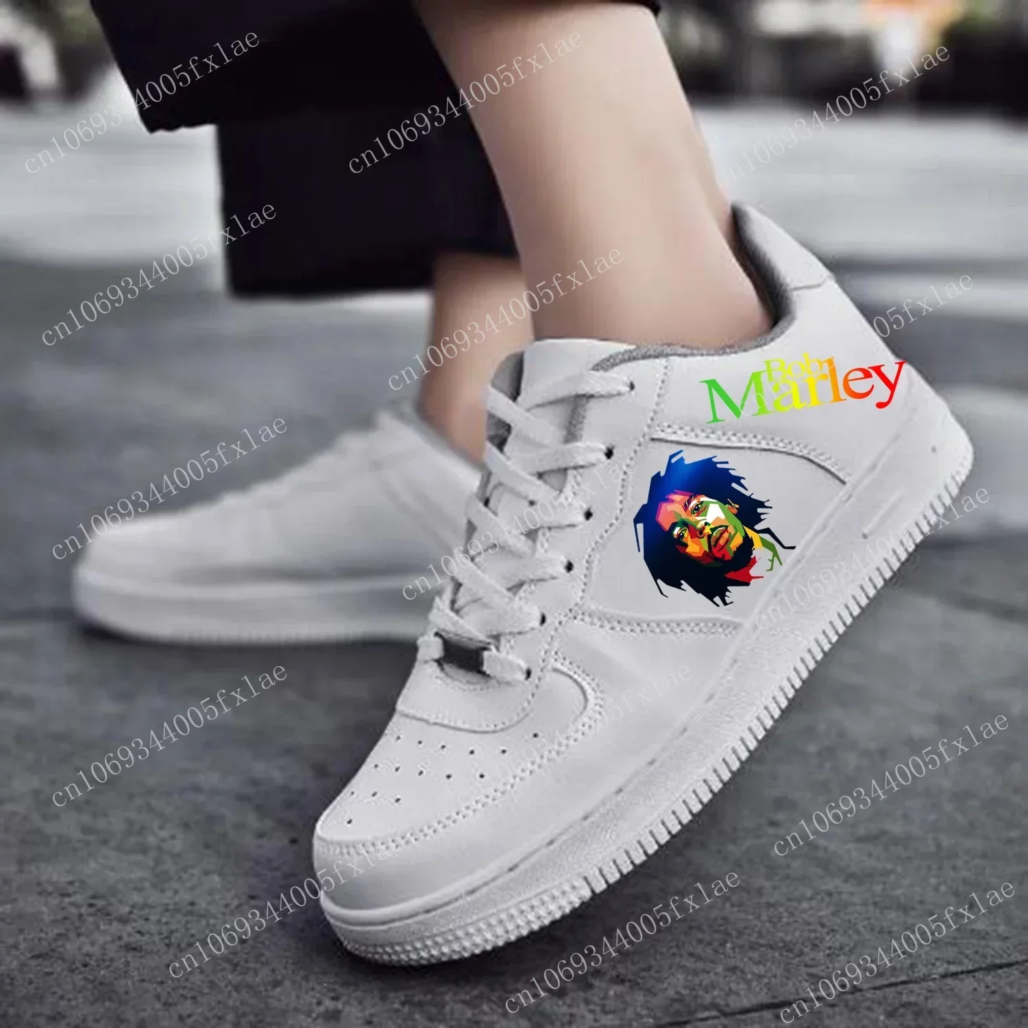 

Bob Marley AF Basketball Mens Womens Sports Running High Quality Flats Force Sneakers Lace Up Mesh Customized Made Shoe White
