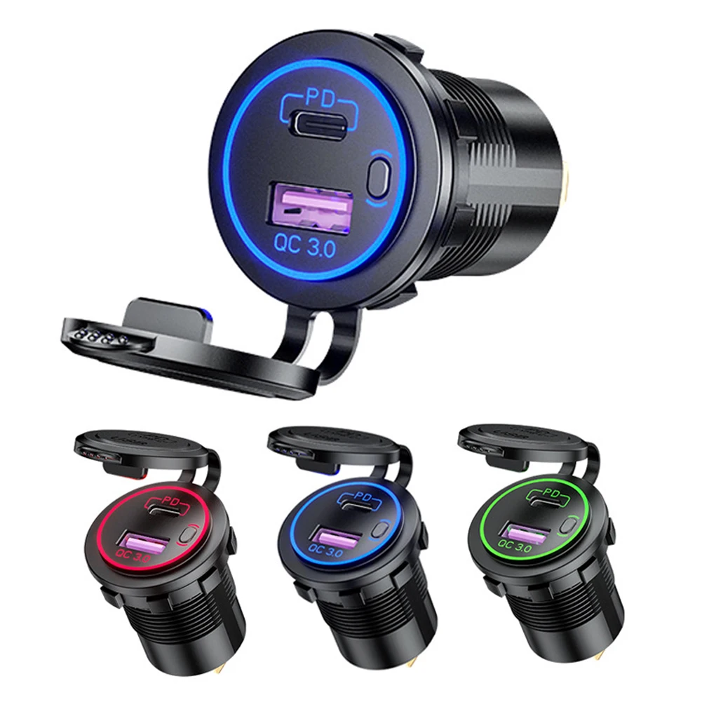 60w pd type cqc 3 0 usb charger with switch socket power outlet adapter waterproof for 12v 24v car truck boat rv motorcycle free global shipping