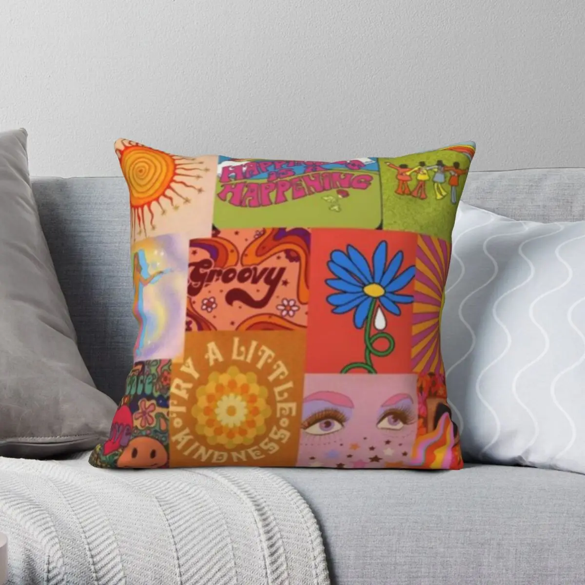 

Инди хиппи коллаж квадратная подушка чехол полиэстер Лен бархат креативный на молнии Декоративная Подушка Чехол Автомобильная Подушка Нав...