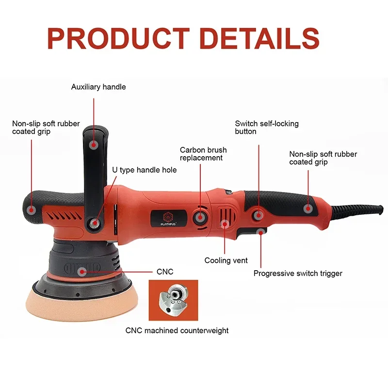 Полировщик двойного действия PLATYPUS 1000 Вт полировальный станок для автомобиля 5