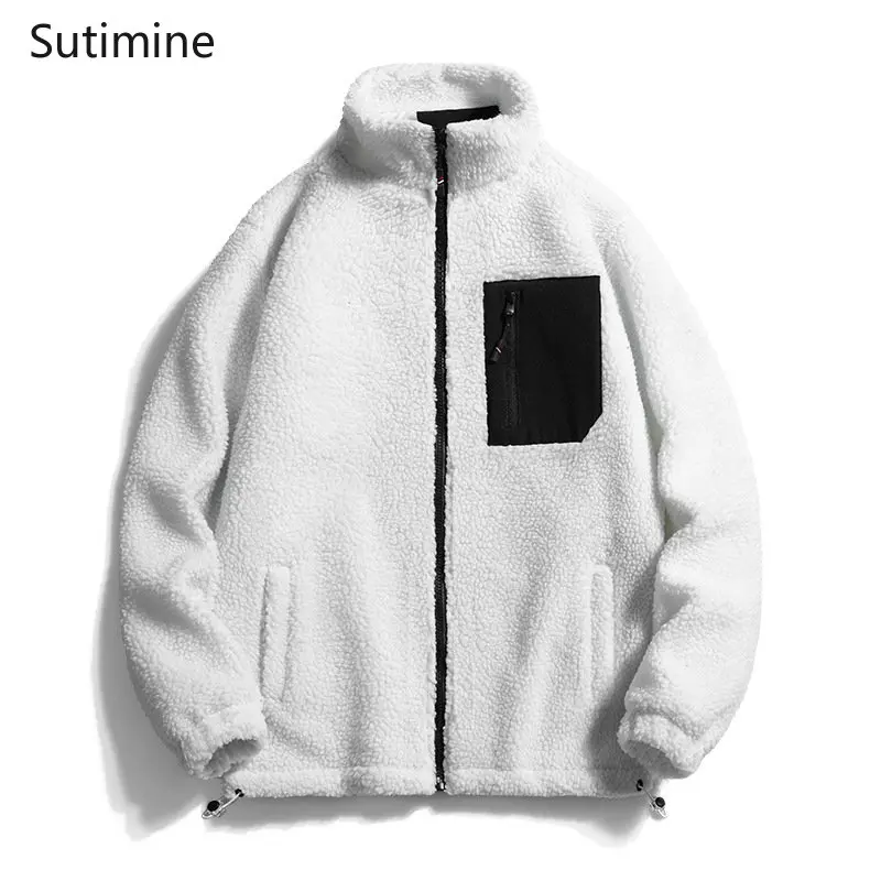 Men Clothing Daily Stand Collar Winter Korean Fashion Lamb Fleece Cotton Coat Cashmere Coat Fleece Fleece Zipper Winter Coat Men