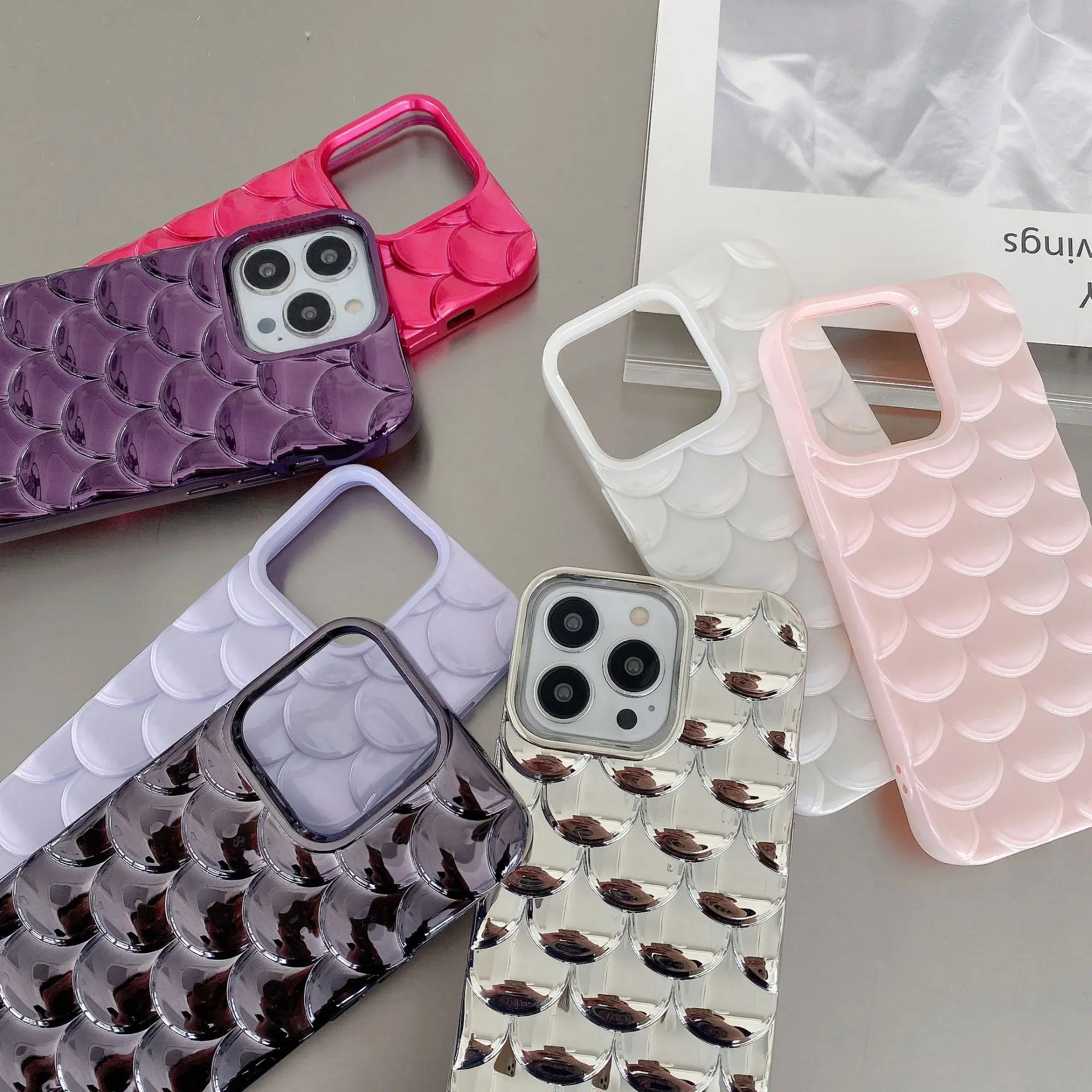 

Fashion Simple Plating Fish Scale Solid Color Protective Phone Case for iPhone 14 13 12 Pro Max 12 13 14 Pro 14 13 12