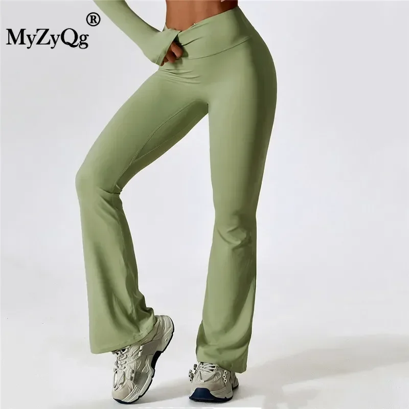 MyZyQg женские осенние широкие брюки с подтяжкой бедер расклешенные для йоги и