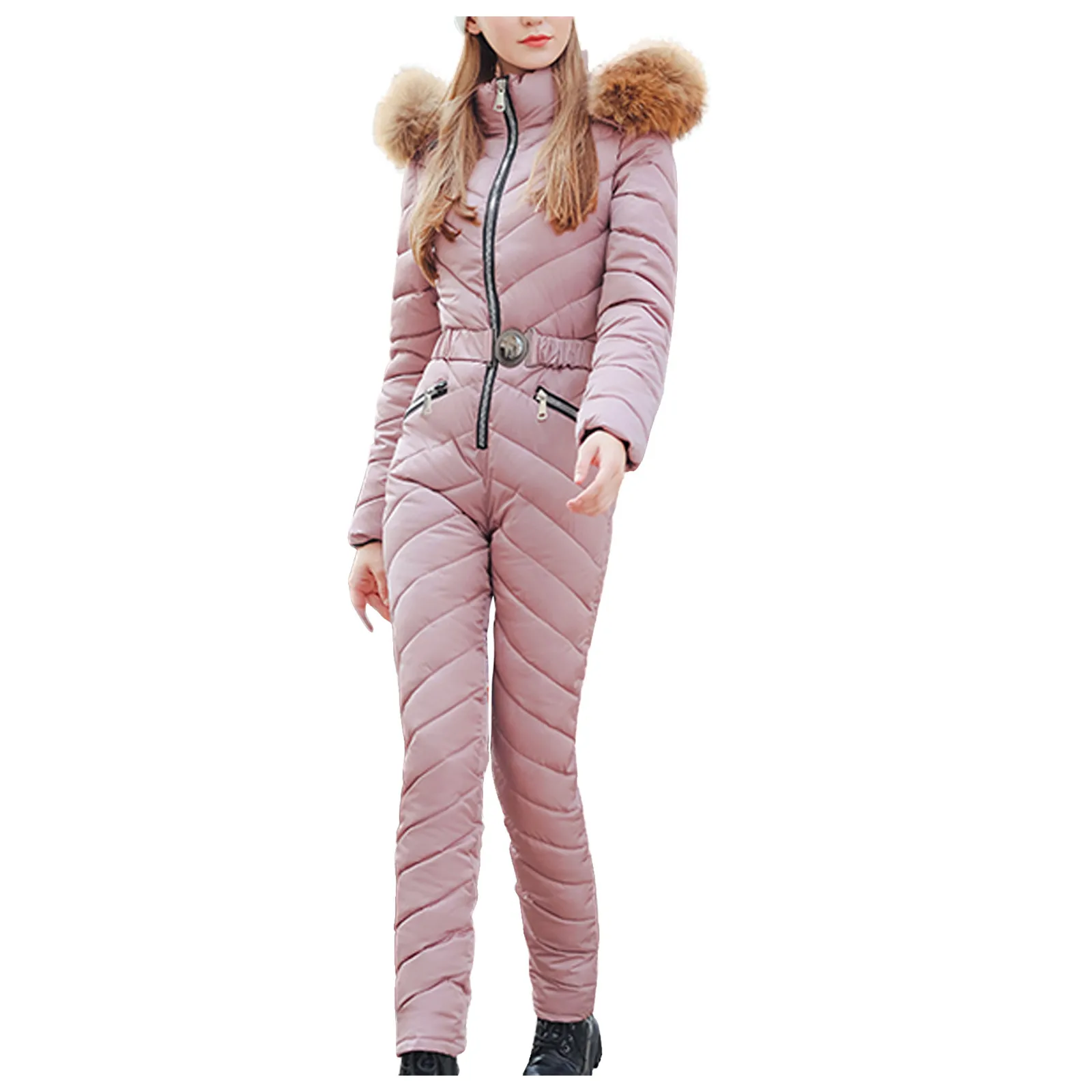 

Jumpsuit Zipper Cotton-padded Hooded Sports Ski Thick Skisuit Solid Hooded Outdoor Women Hot Suit Casual coats and jackets women