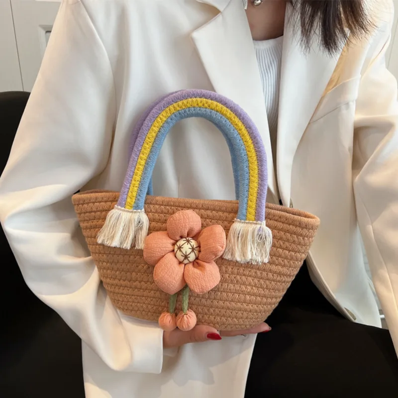 Women Small Bag Women's Bag 2022 New Beach Bag Woven Portable Bucket Bag Straw Shopping Bag Exquisite Weave Sunflower Handbags