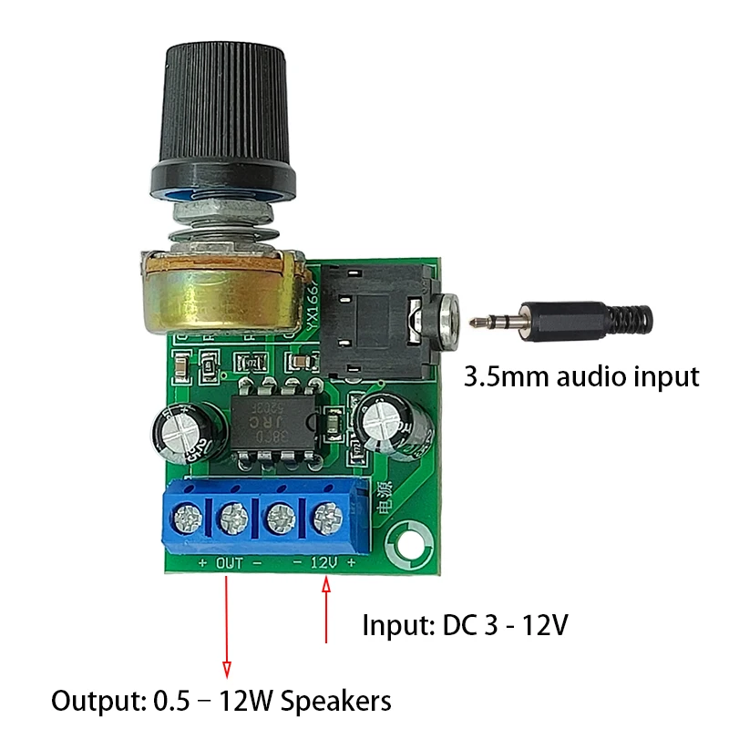 Фото Плата монофонического мини-усилителя мощности DC12V 12W LM386 YX1667, аудиомодуль усилителя мощности с регулировкой громкости №3