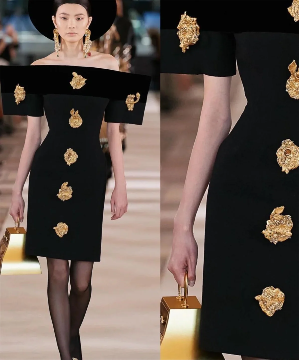 Модное черное ТРАПЕЦИЕВИДНОЕ бальное платье со звездами элегантное Золотистое