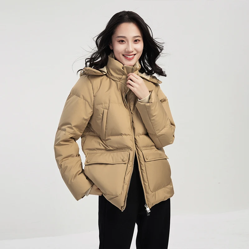 High Quality 90%  White Goose Down  Winter Jacket Women  Casual  Hat Detachable  Zipper  Coat Women  Abrigos Mujer Invierno