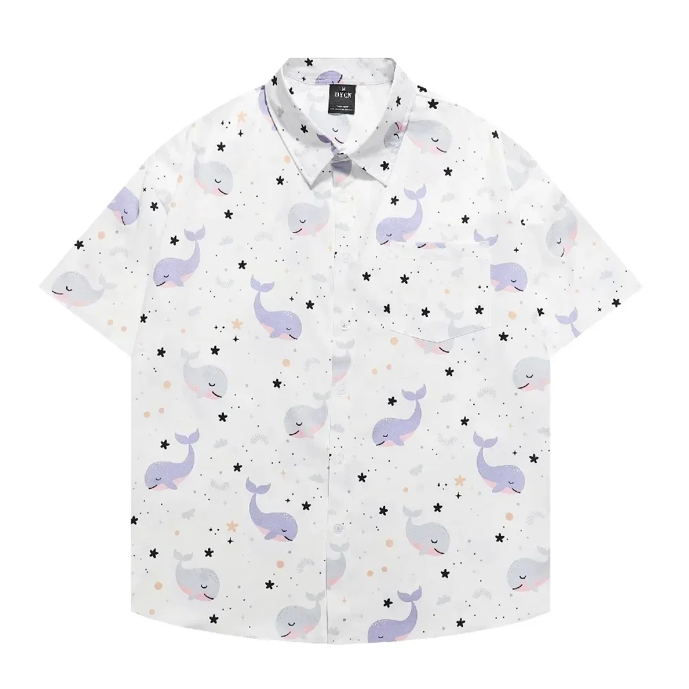 Забавные милые кавайные Гавайские пляжные рубашки с дельфином в глубоком море