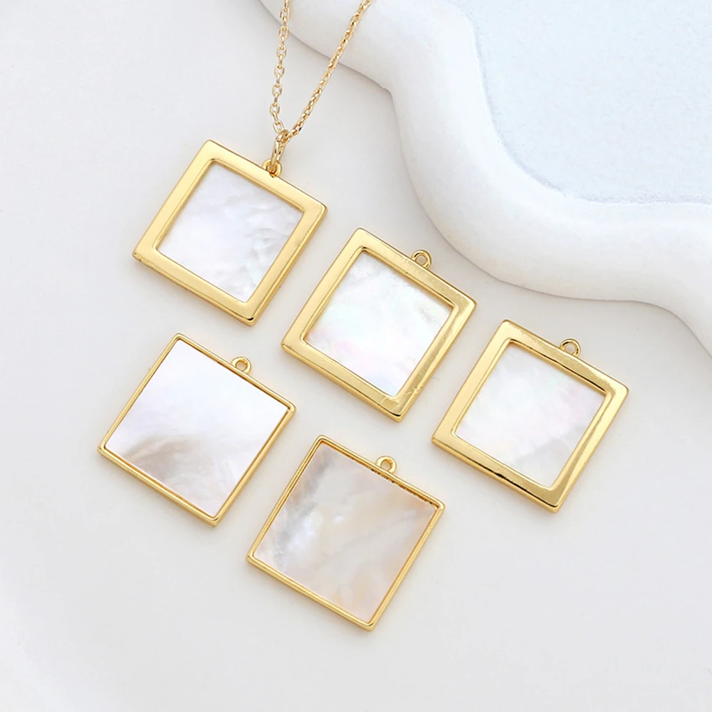 

18K Gold Plated Charms Natural Shell Square Pendant For DIY Jewelry Making Supplies Brass Charms DIY Necklace Making Accessories
