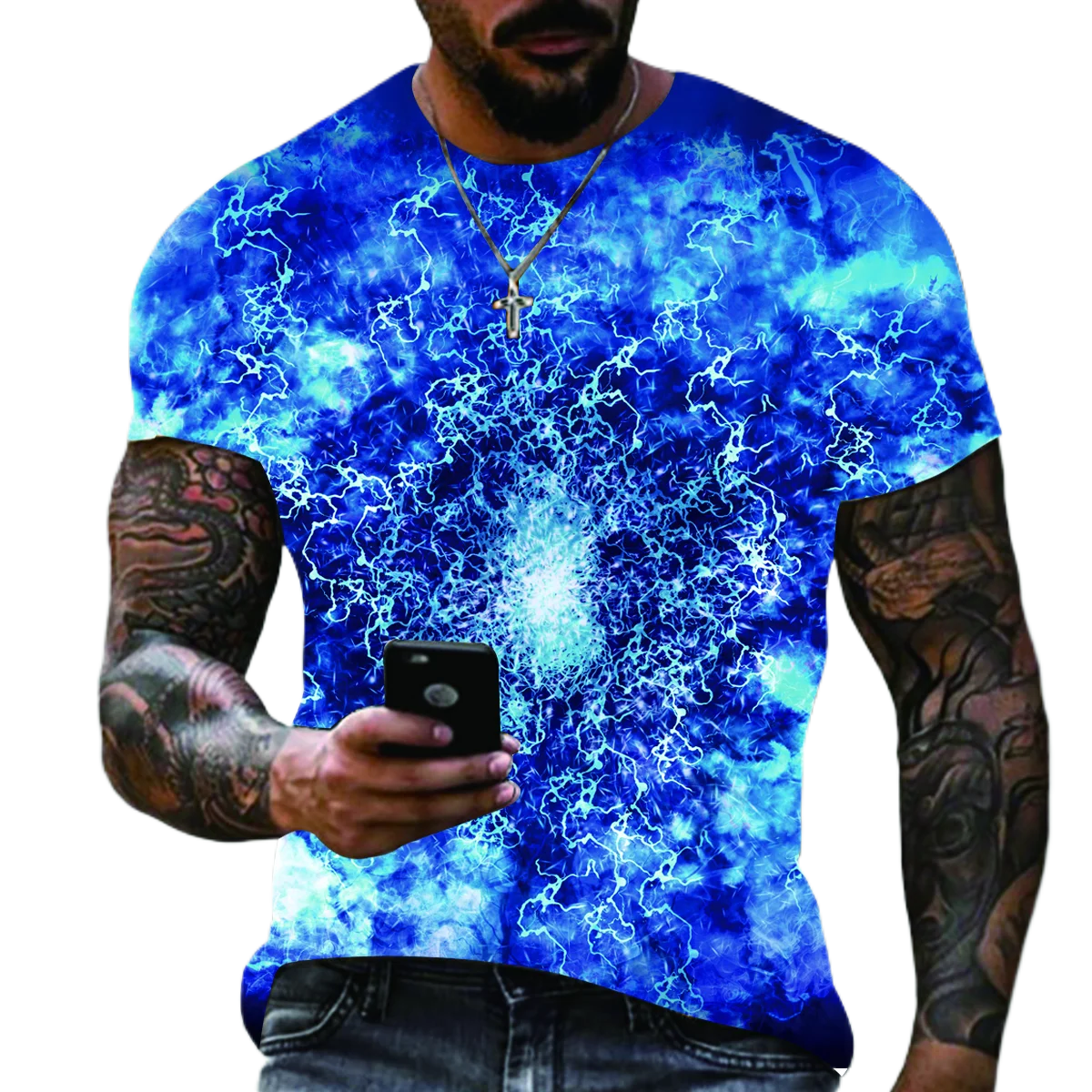 2022 Summer New Men's Oversized T-Shirt Casual Lightning Cool 3D Digital Printed T Shirts for Men Short Sleeve Tee Free Shipping